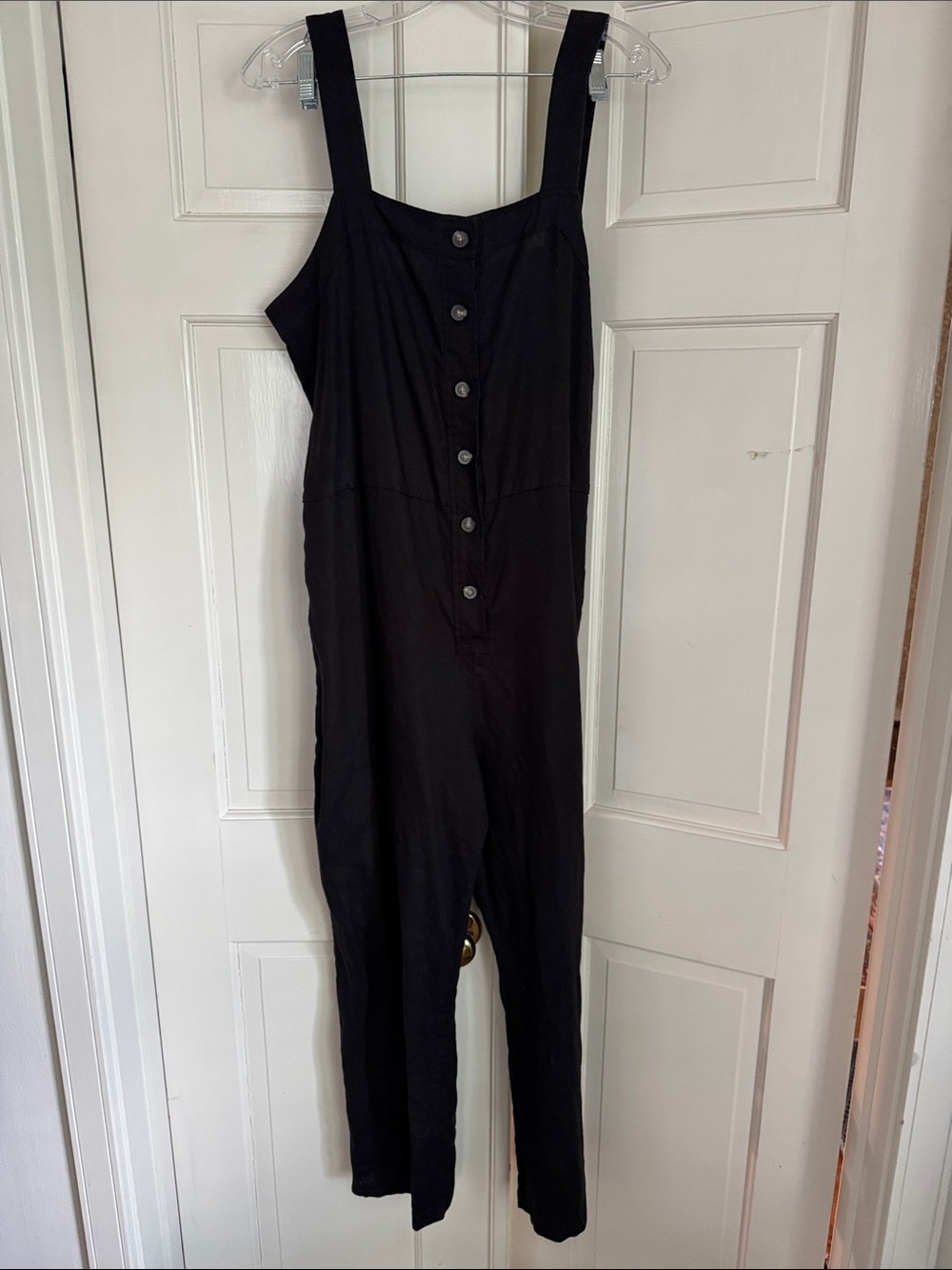 Everlane Women’s Black Linen Button-Front Jumpsuit size 10